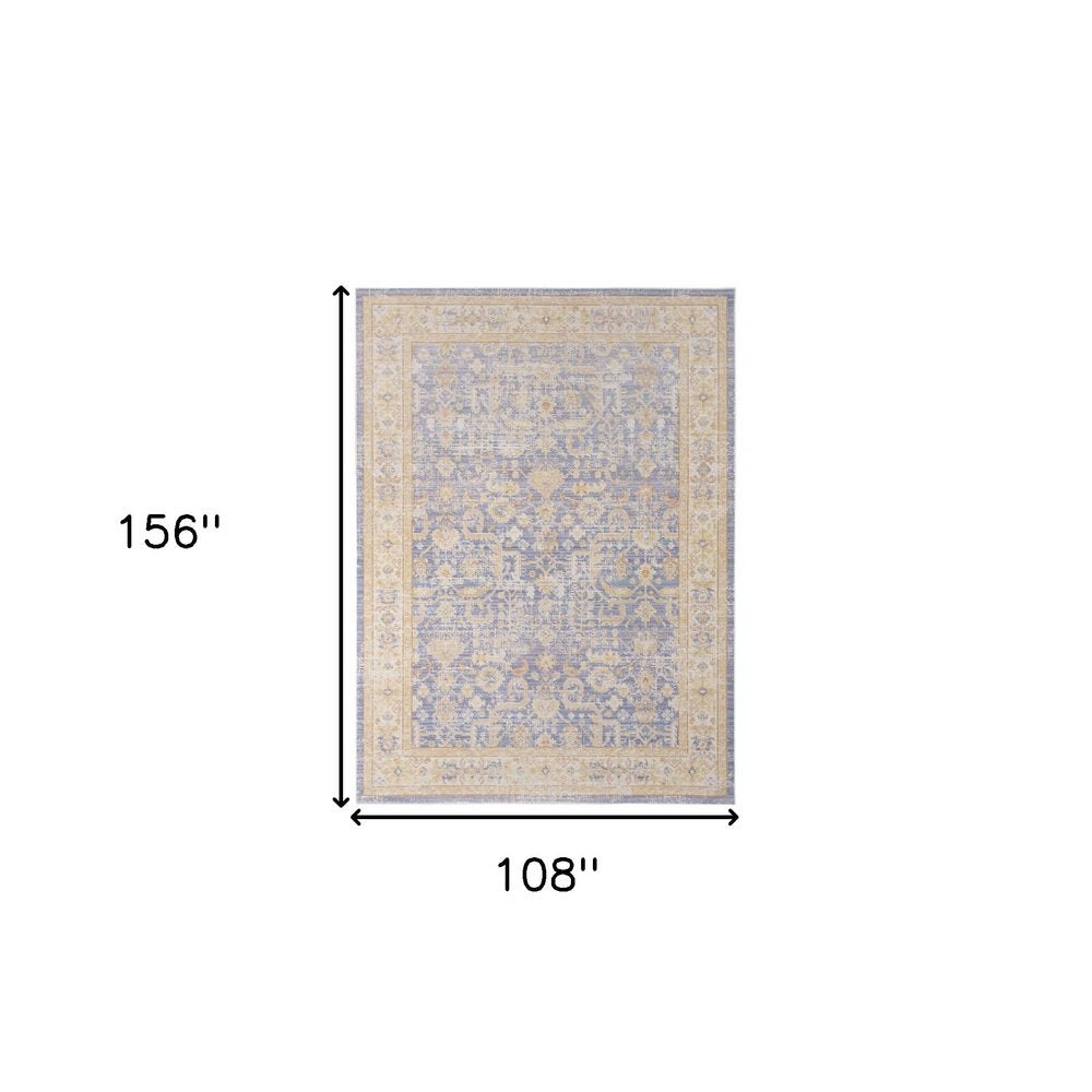 9' X 13' Gray Yellow And Lavender Floral Area Rug