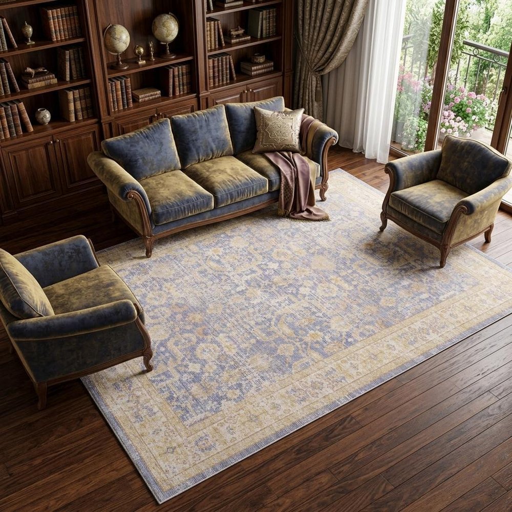 9' X 13' Gray Yellow And Lavender Floral Area Rug
