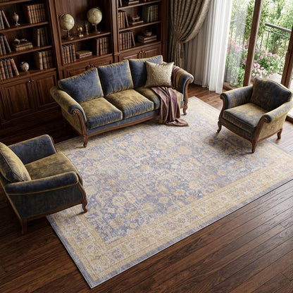 9' X 13' Gray Yellow And Lavender Floral Area Rug