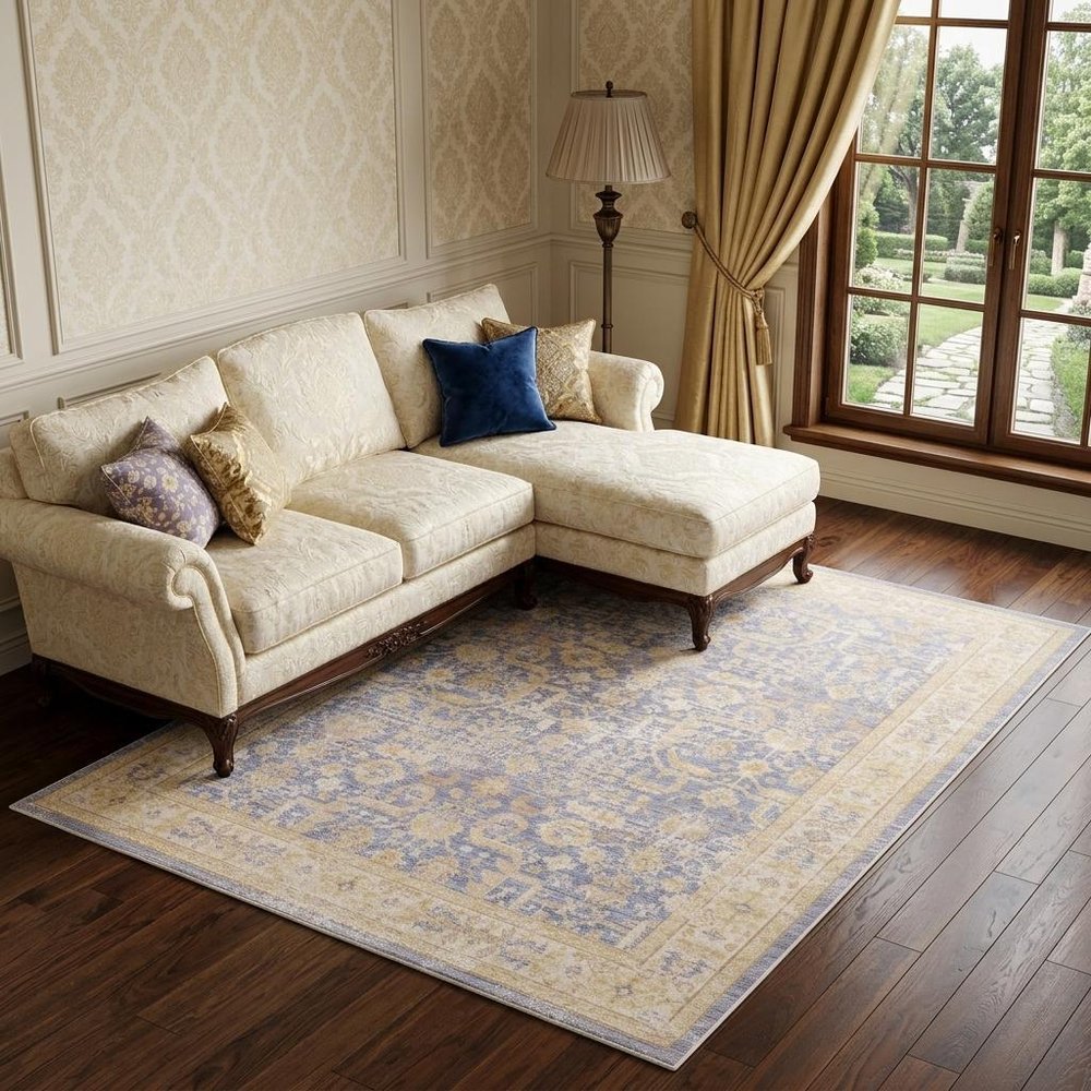 9' X 13' Gray Yellow And Lavender Floral Area Rug