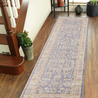 8' Lavender And Orange Floral Runner Rug