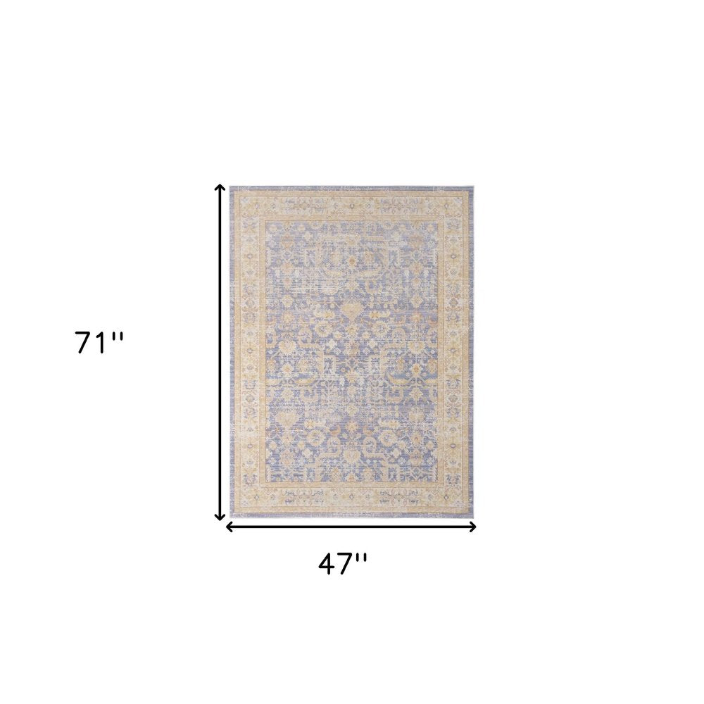 9' X 13' Gray Yellow And Lavender Floral Area Rug