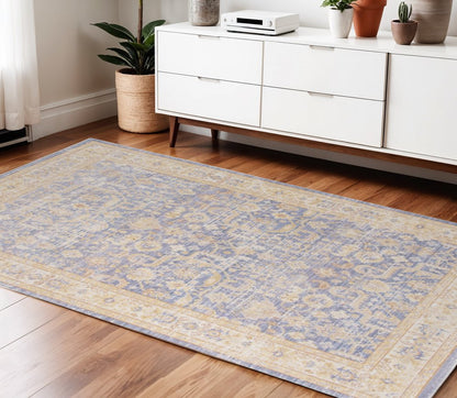 9' X 13' Gray Yellow And Lavender Floral Area Rug