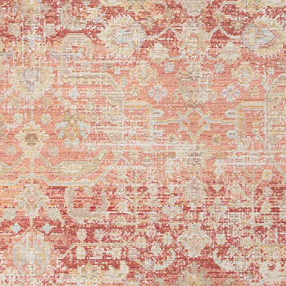 9' X 13' Salmon And Tan Floral Area Rug
