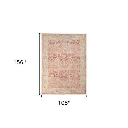 9' X 13' Salmon And Tan Floral Area Rug