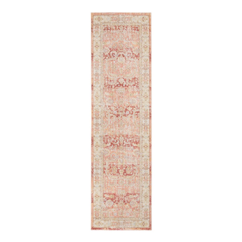 9' X 13' Salmon And Tan Floral Area Rug