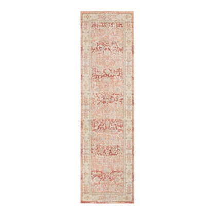9' X 13' Salmon And Tan Floral Area Rug