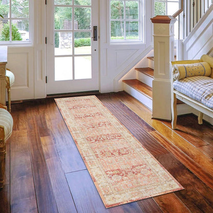 5' X 8' Salmon And Tan Floral Area Rug