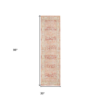 9' X 13' Salmon And Tan Floral Area Rug