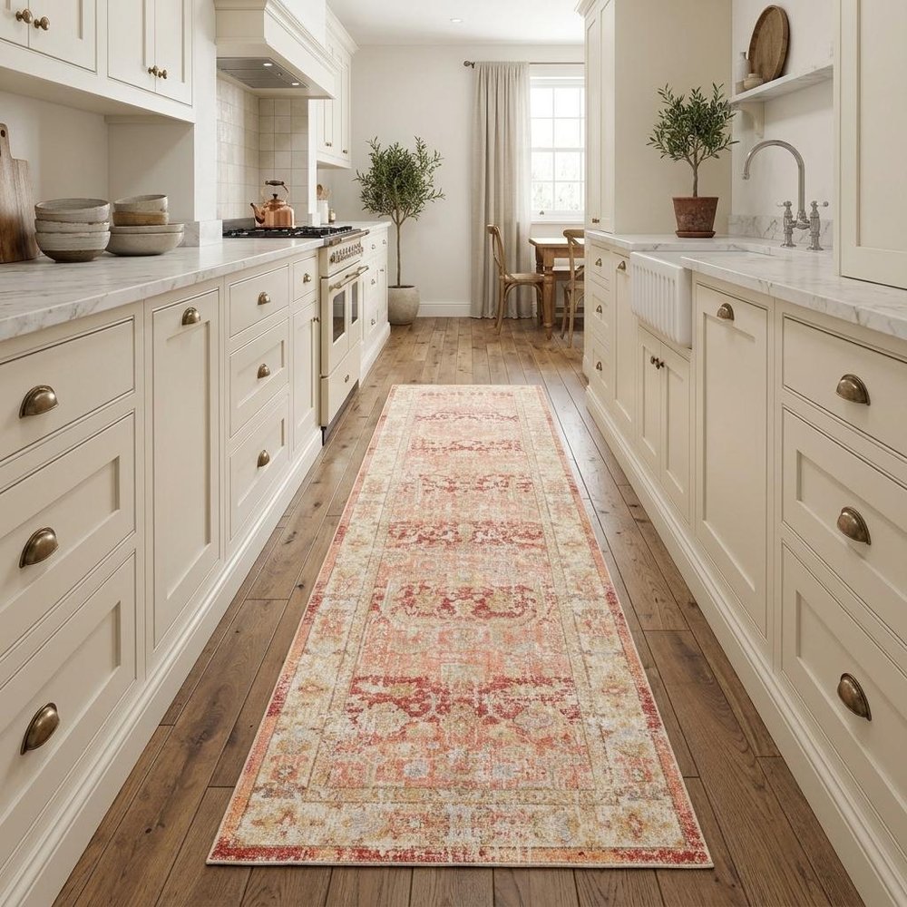 9' X 13' Salmon And Tan Floral Area Rug