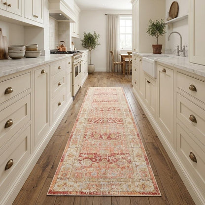 9' X 13' Salmon And Tan Floral Area Rug