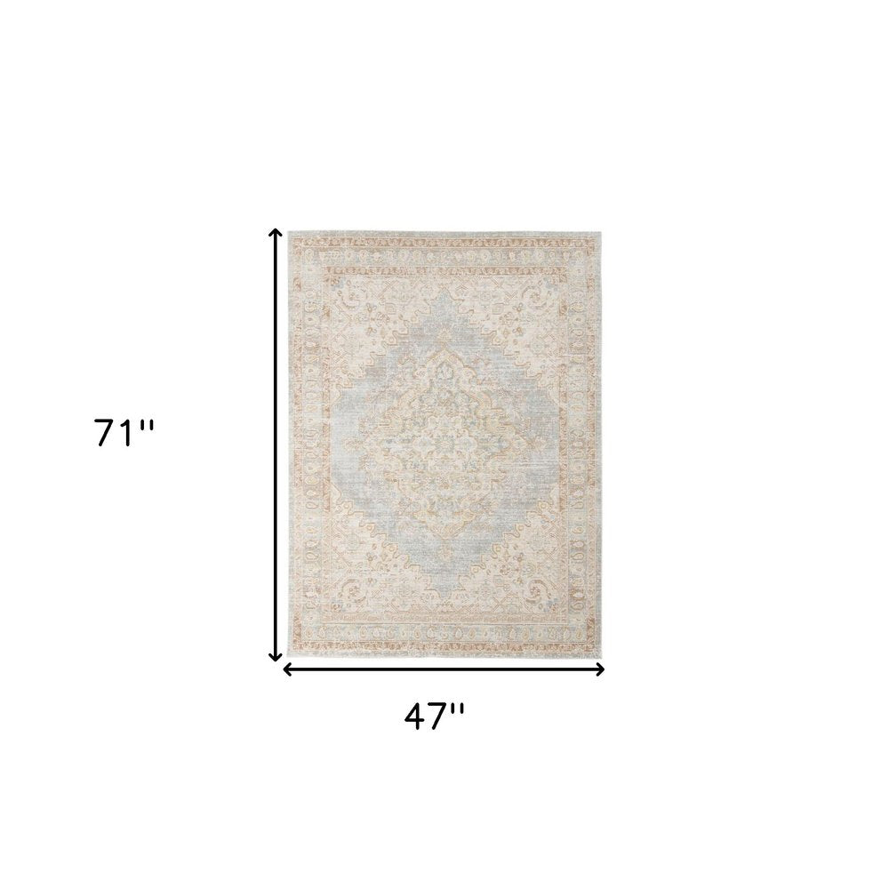 4' X 6' Tan And Gray Medallion Area Rug