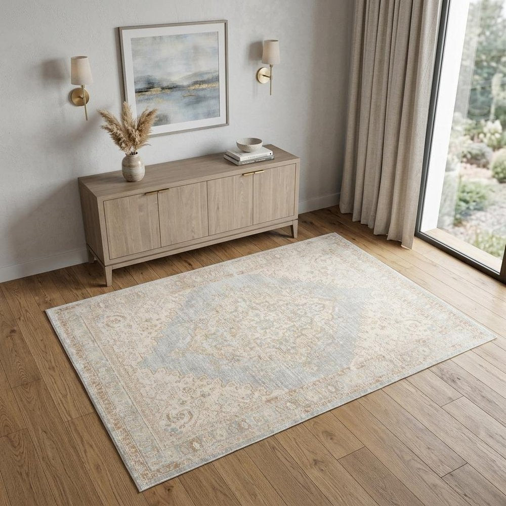 4' X 6' Tan And Gray Medallion Area Rug