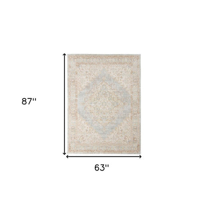 4' X 6' Tan And Gray Medallion Area Rug