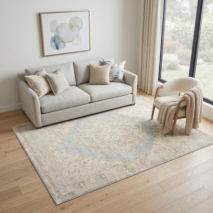 4' X 6' Tan And Gray Medallion Area Rug