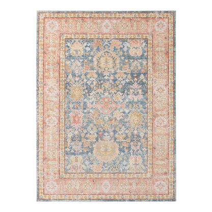 9' X 13' Coral And Blue Oriental Area Rug