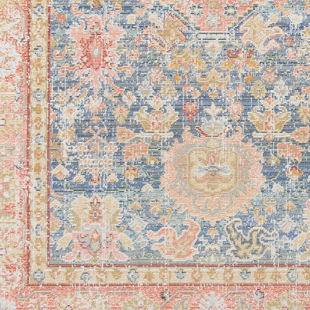 9' X 13' Coral And Blue Oriental Area Rug