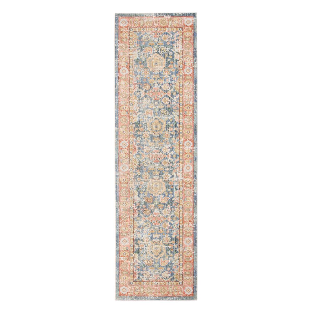 9' X 13' Coral And Blue Oriental Area Rug