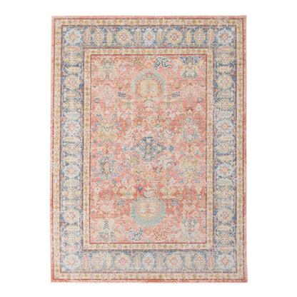 8' Coral And Blue Oriental Runner Rug