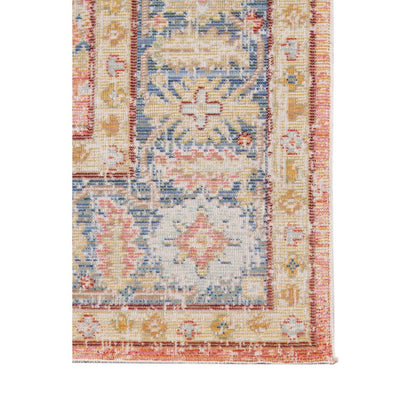 8' Coral And Blue Oriental Runner Rug