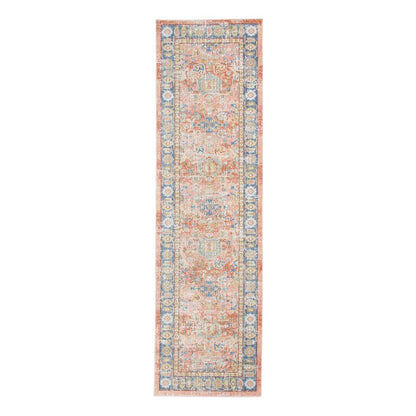 9' X 13' Coral And Blue Oriental Area Rug