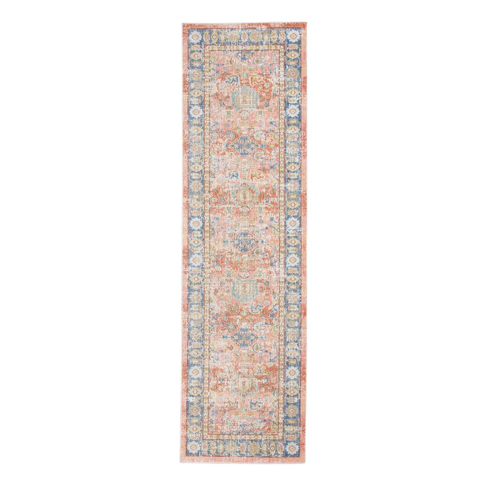 9' X 13' Coral And Blue Oriental Area Rug
