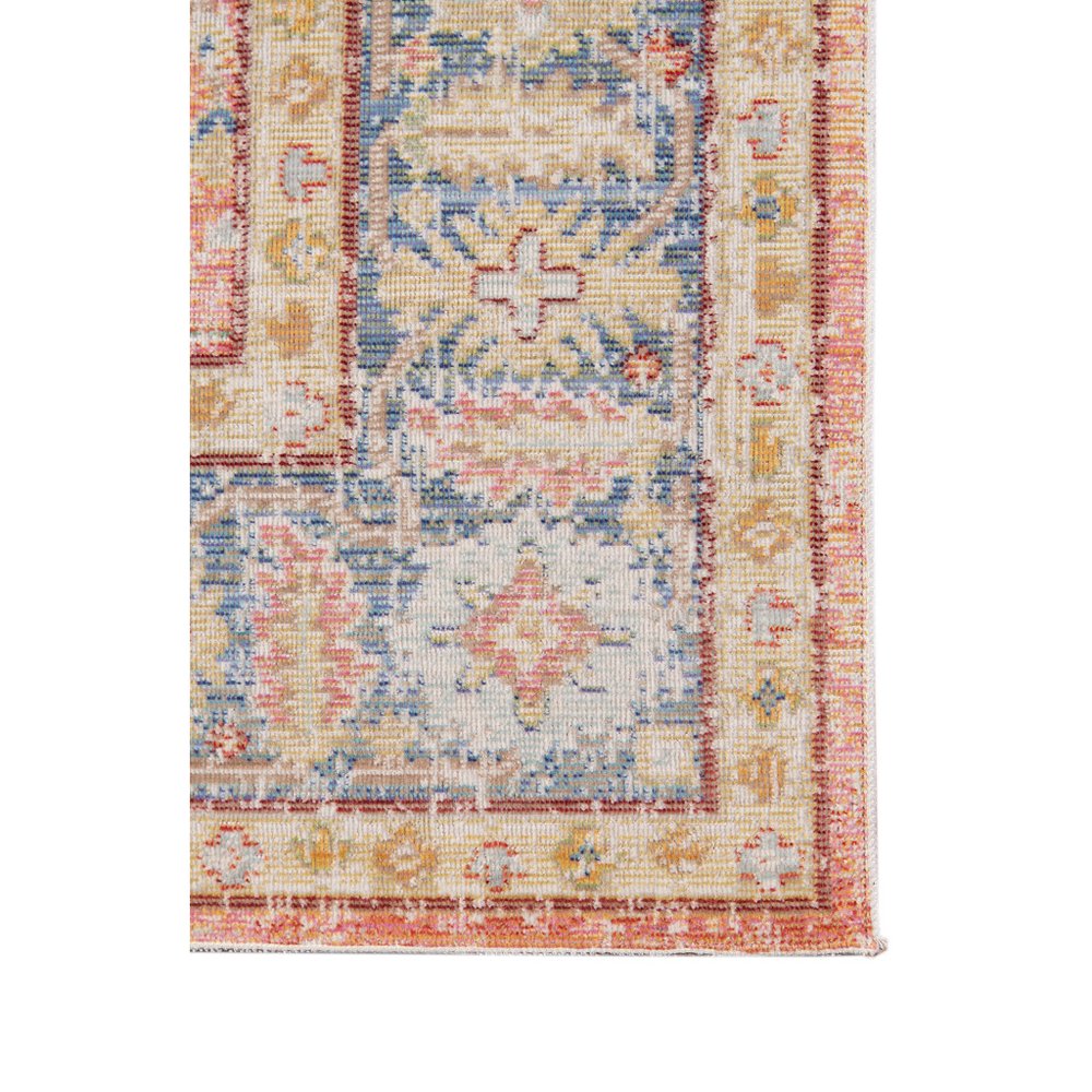 8' Coral And Blue Oriental Runner Rug