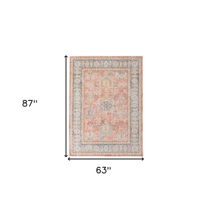 9' X 13' Coral And Blue Oriental Area Rug