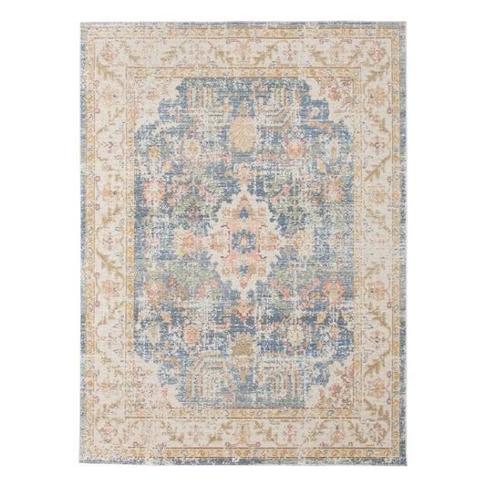 8' Coral And Blue Floral Runner Rug