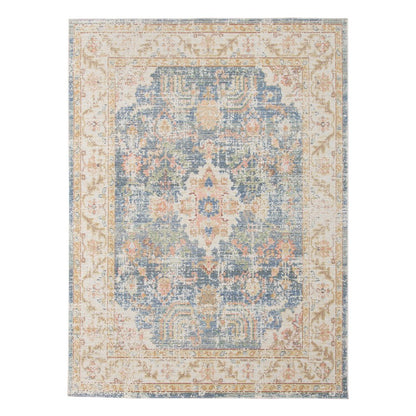 9' X 13' Coral And Blue Floral Area Rug
