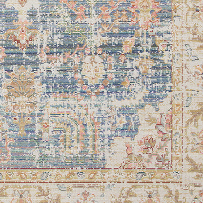 9' X 13' Blue Gold and Orange Floral Power Loom Area Rug