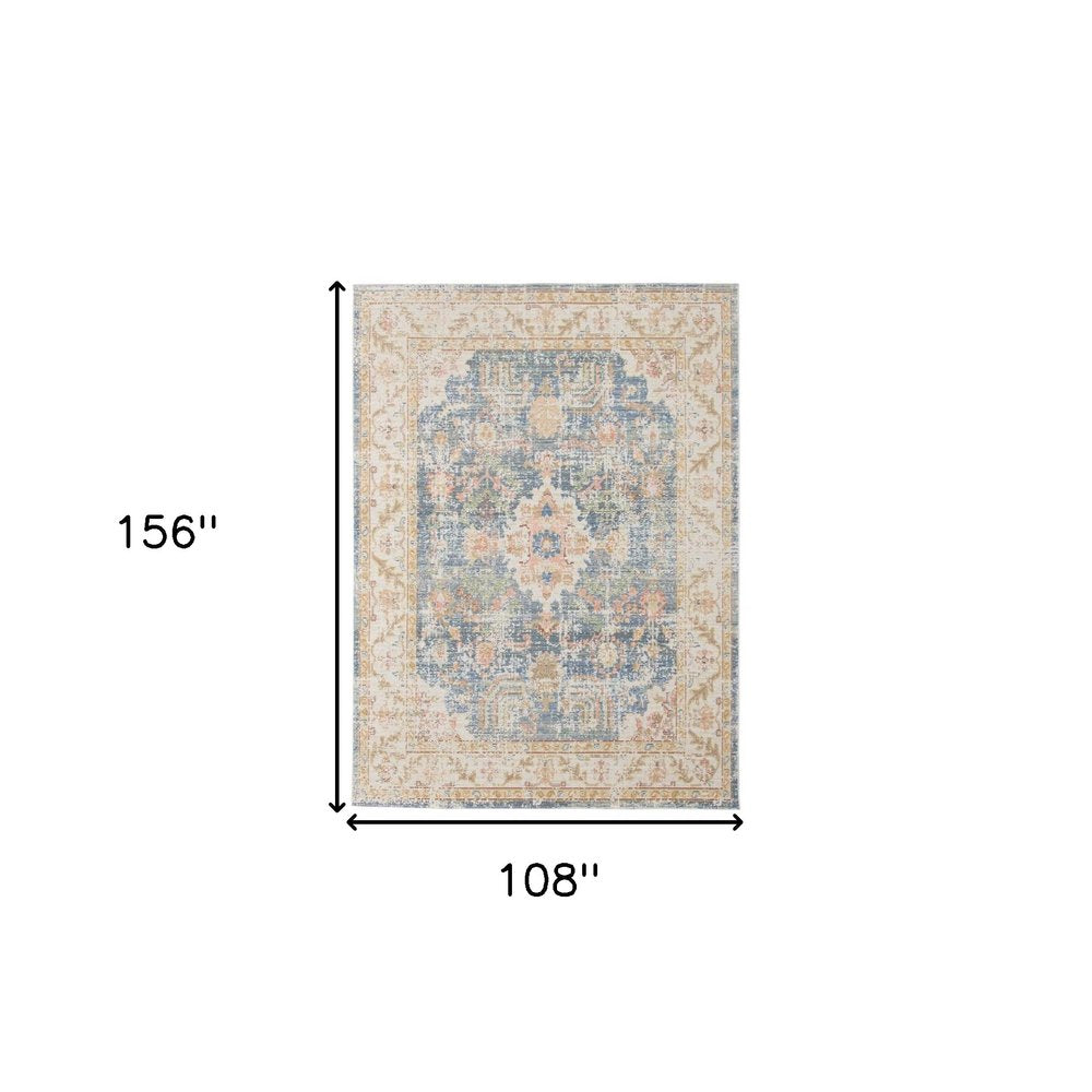 9' X 13' Coral And Blue Floral Area Rug