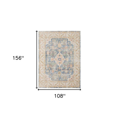 9' X 13' Coral And Blue Floral Area Rug