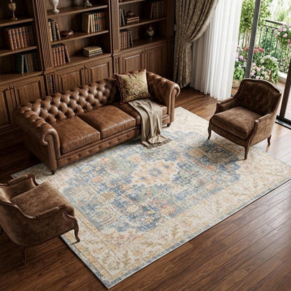 9' X 13' Coral And Blue Floral Area Rug