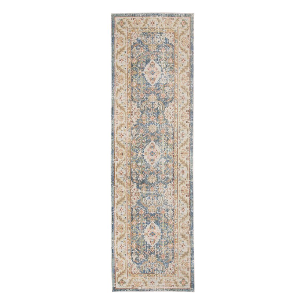9' X 13' Coral And Blue Floral Area Rug