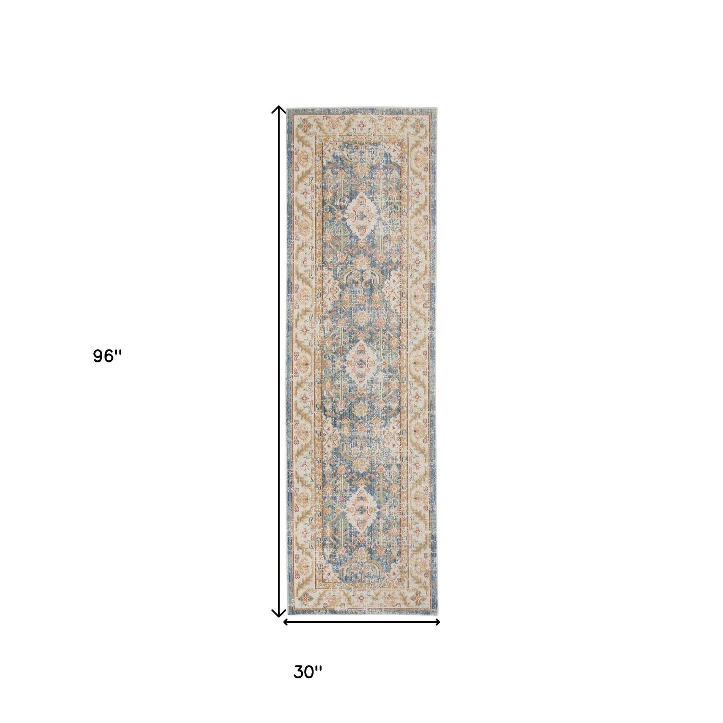 9' X 13' Blue Gold and Orange Floral Power Loom Area Rug