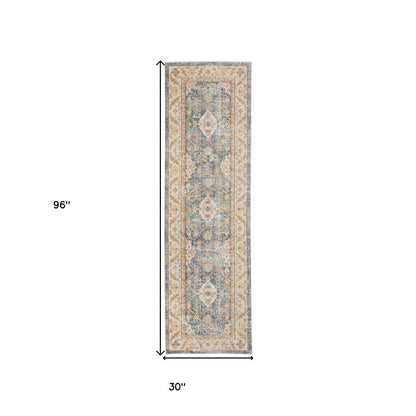 9' X 13' Coral And Blue Floral Area Rug