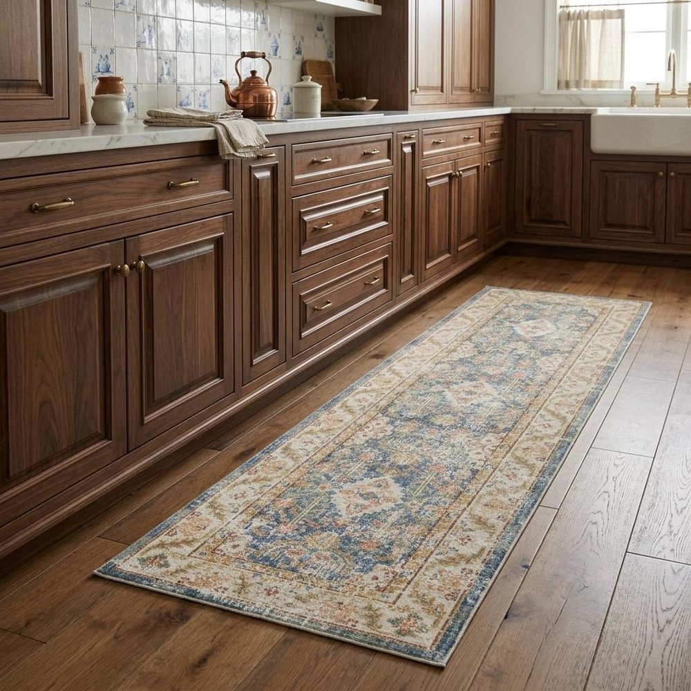 9' X 13' Coral And Blue Floral Area Rug