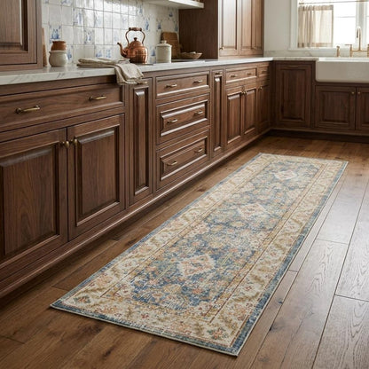 9' X 13' Coral And Blue Floral Area Rug