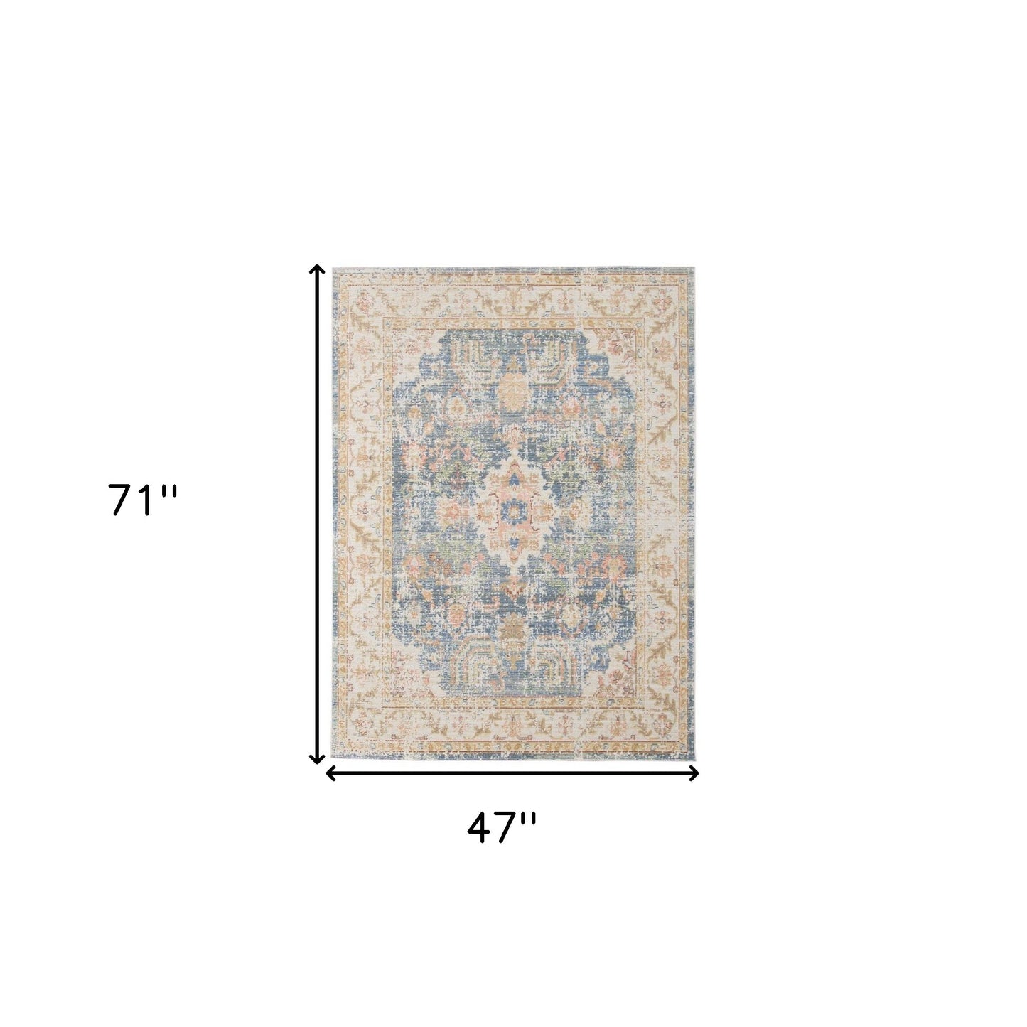 9' X 13' Blue Gold and Orange Floral Power Loom Area Rug