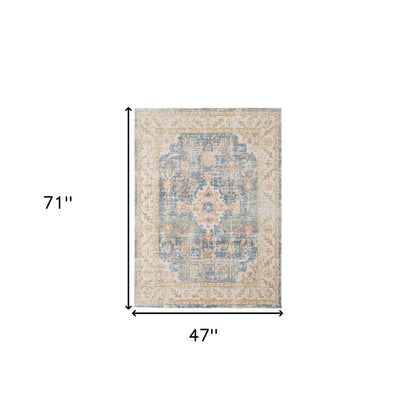 9' X 13' Coral And Blue Floral Area Rug