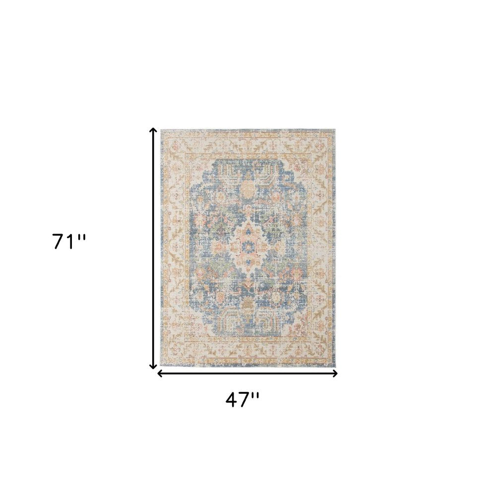9' X 13' Coral And Blue Floral Area Rug