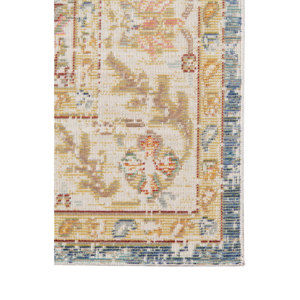 9' X 13' Blue Gold and Orange Floral Power Loom Area Rug