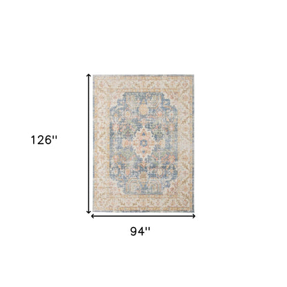 9' X 13' Blue Gold and Orange Floral Power Loom Area Rug