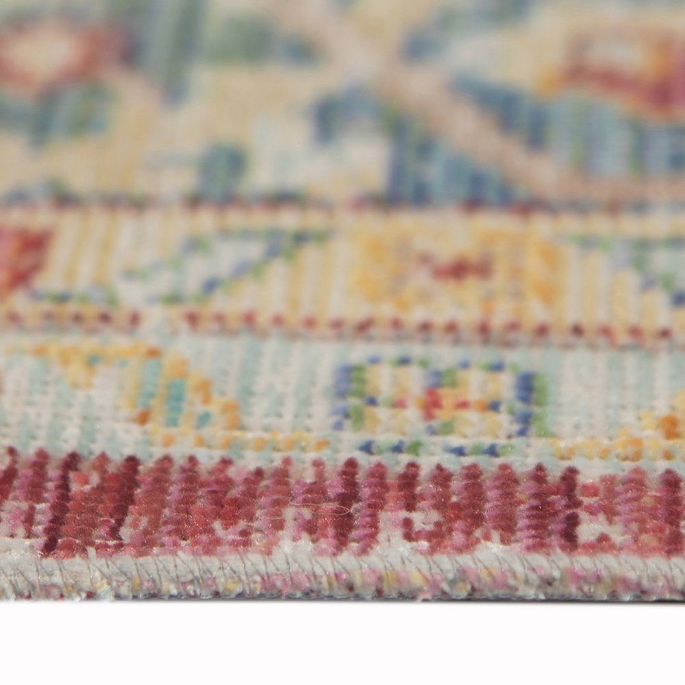 9' X 13' Ivory Red And Blue Medallion Area Rug