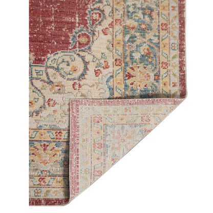 9' X 13' Ivory Red And Blue Medallion Area Rug