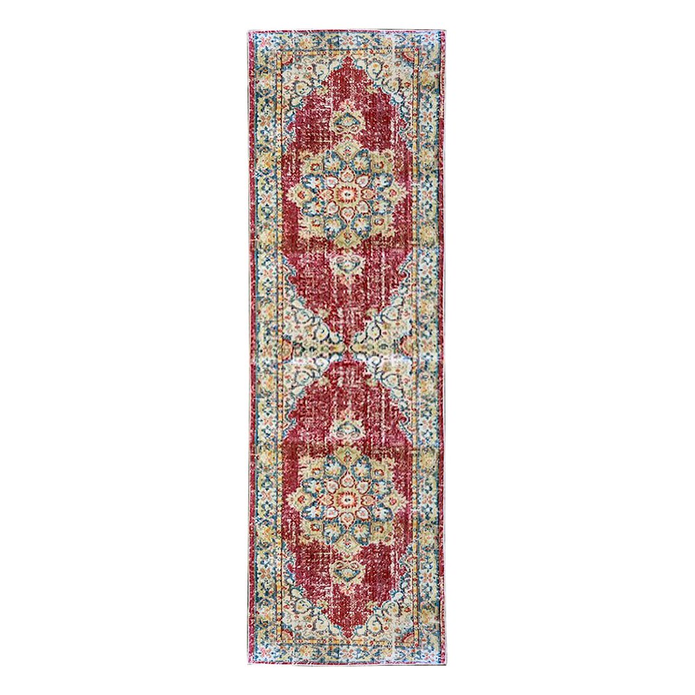 9' X 13' Ivory Red And Blue Medallion Area Rug