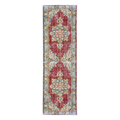 9' X 13' Ivory Red And Blue Medallion Area Rug