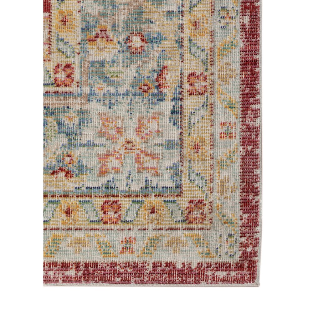 9' X 13' Ivory Red And Blue Medallion Area Rug