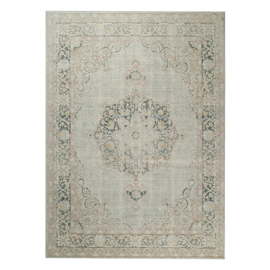 9' X 13' Tan And Light Green Medallion Area Rug
